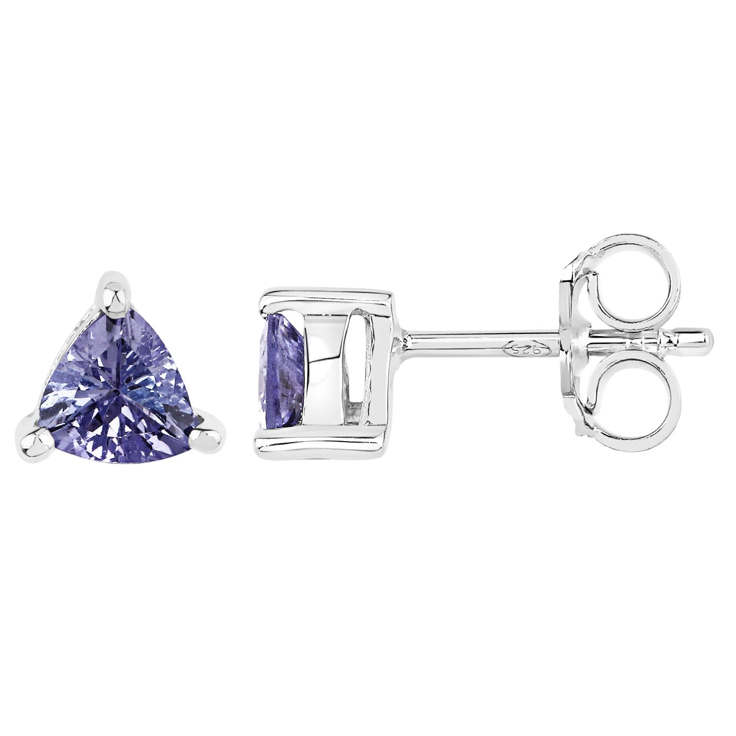 Violet Edge Tanzanite Stud Earrings - 0.64 Carat Genuine Tanzanite - 14K White Gold Plated .925 Sterling Silver Earrings