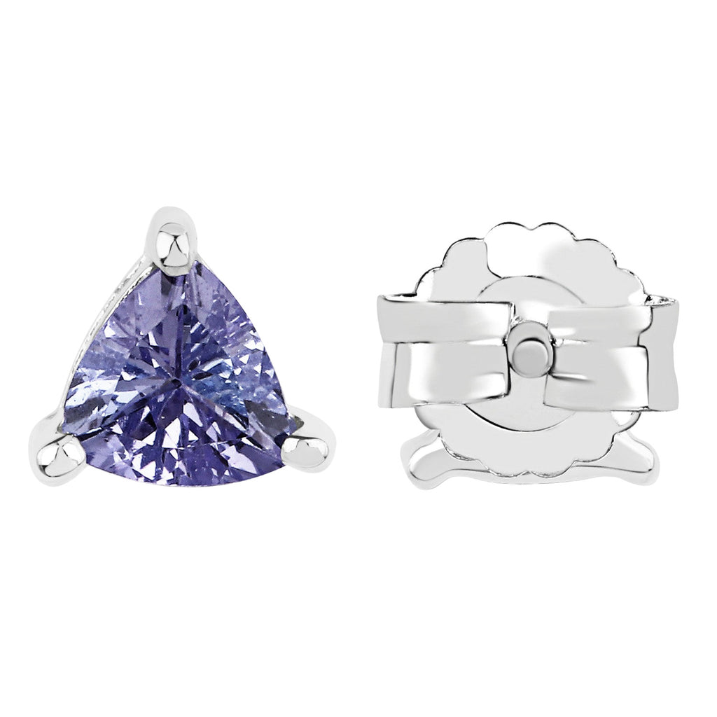 Violet Edge Tanzanite Stud Earrings - 0.64 Carat Genuine Tanzanite - 14K White Gold Plated .925 Sterling Silver Earrings