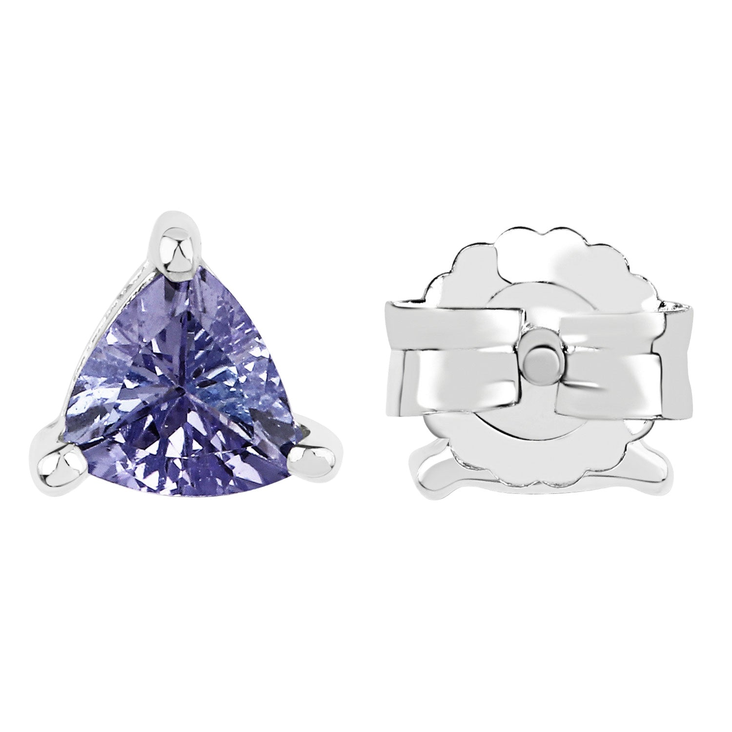 Violet Edge Tanzanite Stud Earrings - 0.64 Carat Genuine Tanzanite - 14K White Gold Plated .925 Sterling Silver Earrings