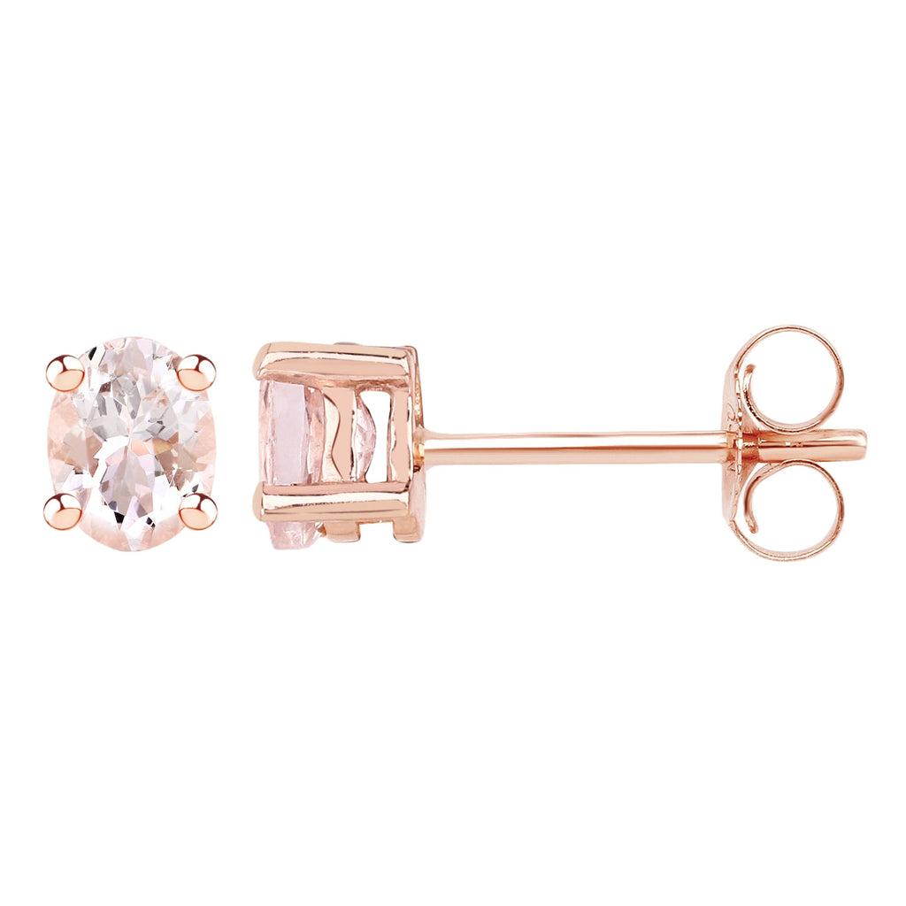 Rosé Radiance Stud Earrings - 0.50 Carat Genuine Morganite - 14K Rose Gold Plated .925 Sterling Silver Earrings