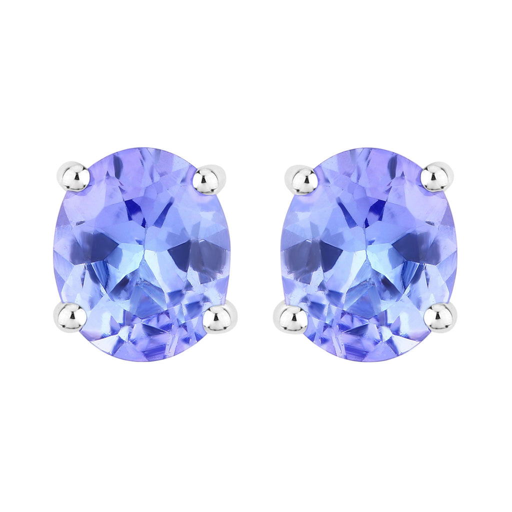 Violet Voltage Oval Tanzanite Stud Earrings - 0.66 Carat Genuine Tanzanite - .925 Sterling Silver Earrings