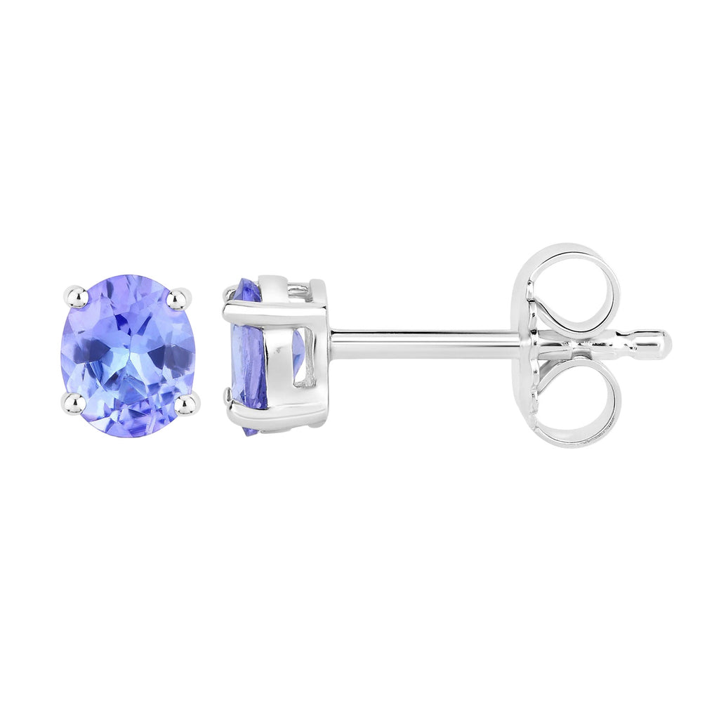 Violet Voltage Oval Tanzanite Stud Earrings - 0.66 Carat Genuine Tanzanite - .925 Sterling Silver Earrings