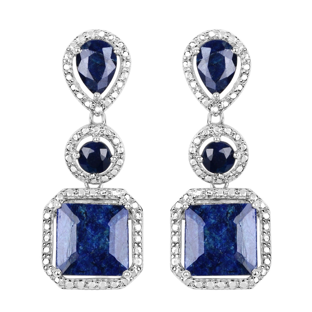 Deep Current Drop Earrings - 11.62 Carat Dyed Sapphire - .925 Sterling Silver Earrings