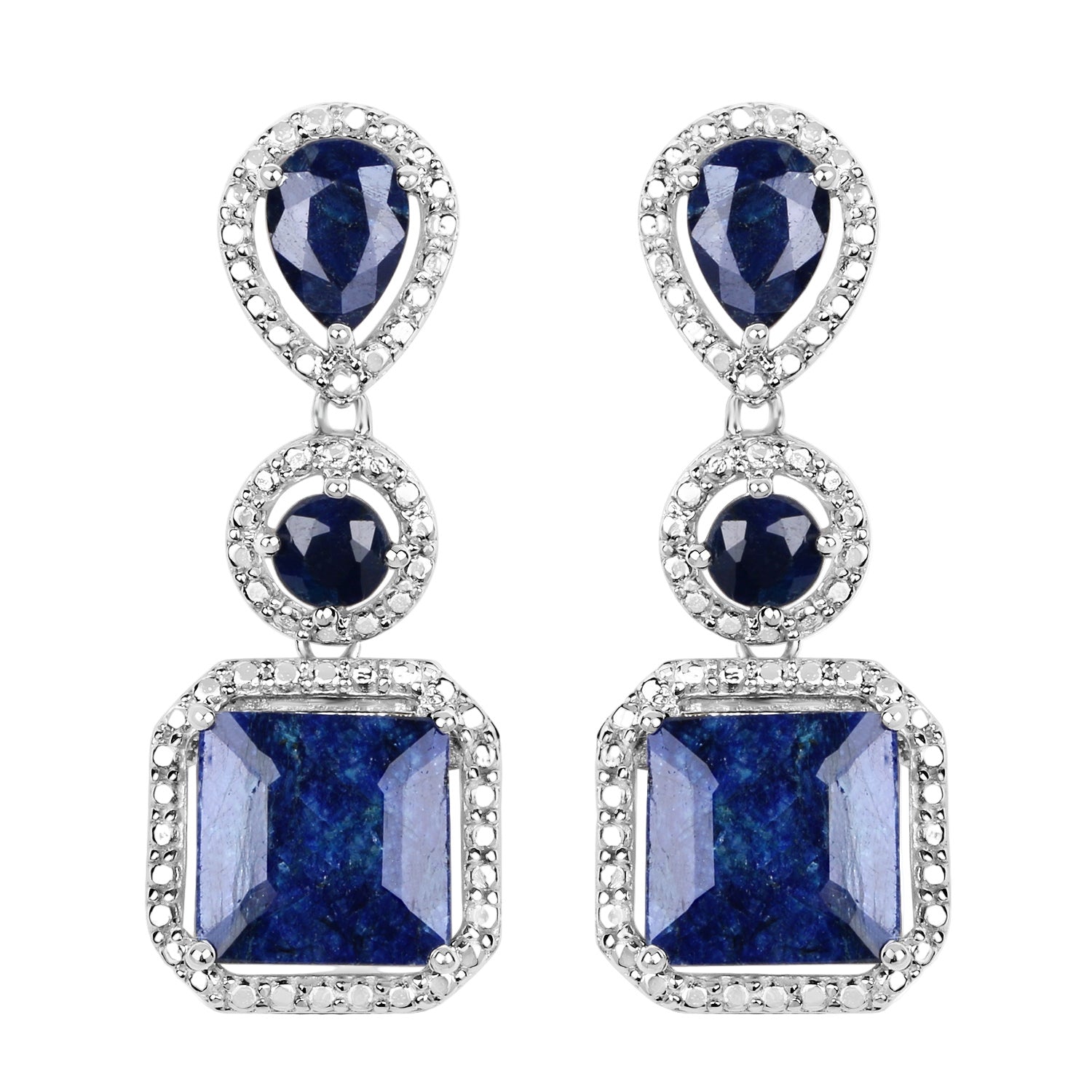Deep Current Drop Earrings - 11.62 Carat Dyed Sapphire - .925 Sterling Silver Earrings