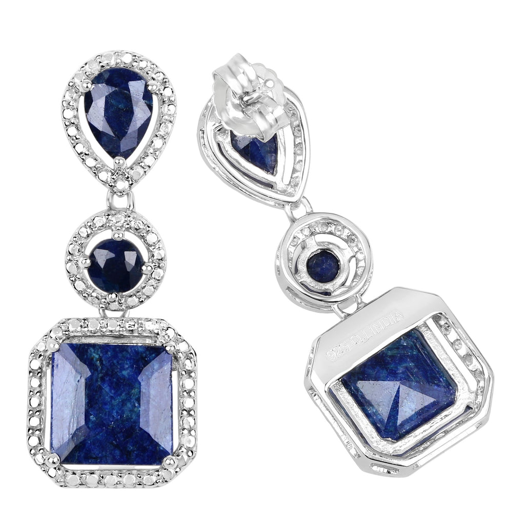 Deep Current Drop Earrings - 11.62 Carat Dyed Sapphire - .925 Sterling Silver Earrings