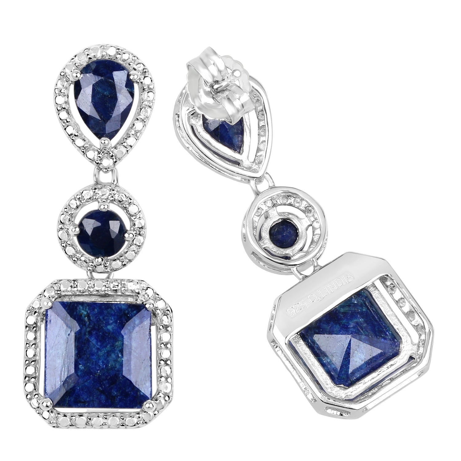 Deep Current Drop Earrings - 11.62 Carat Dyed Sapphire - .925 Sterling Silver Earrings