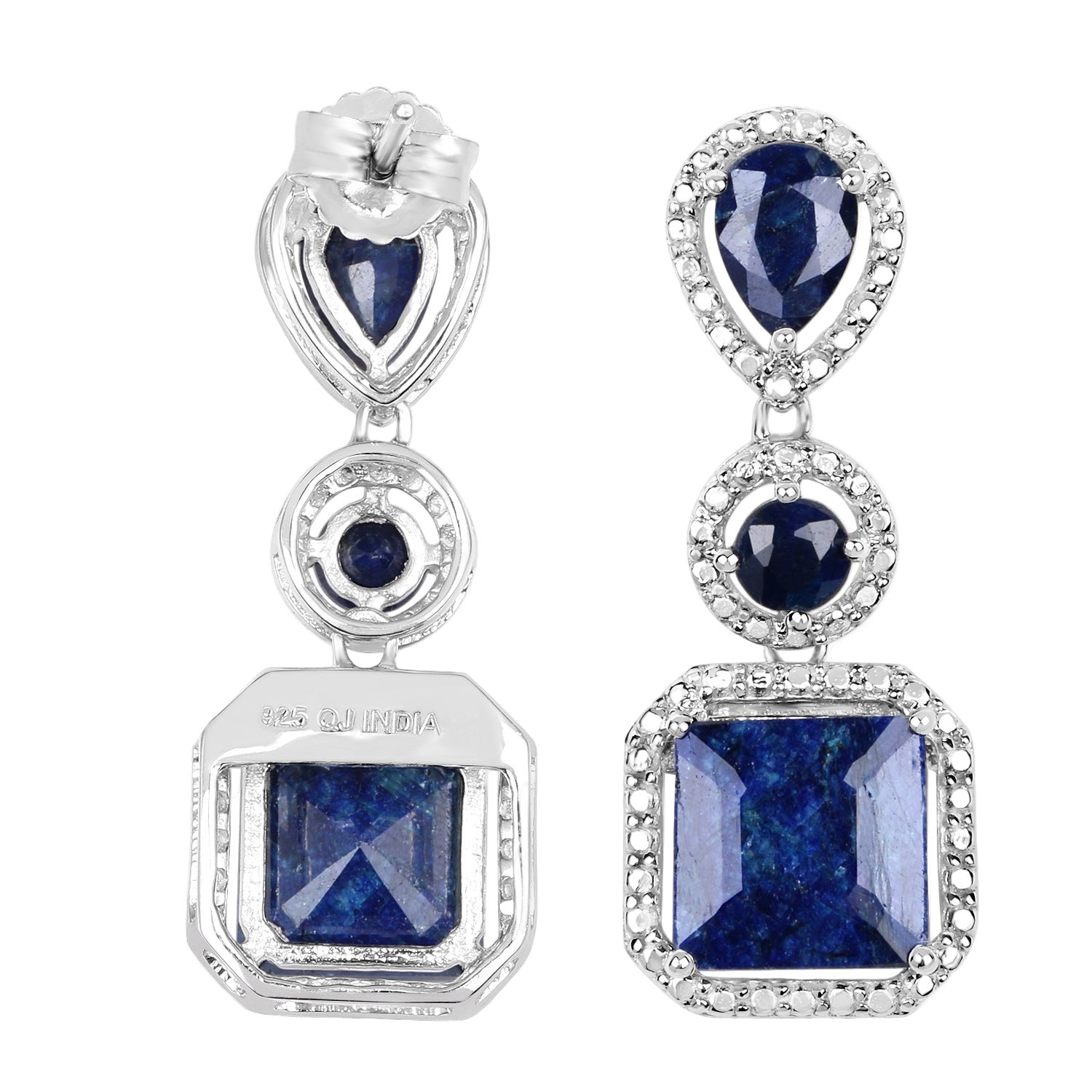 Deep Current Drop Earrings - 11.62 Carat Dyed Sapphire - .925 Sterling Silver Earrings