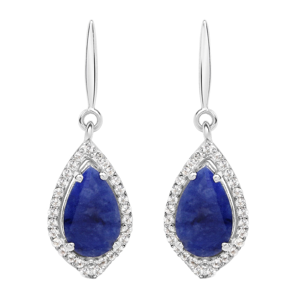 Starlit Tide Drop Earrings - 2.52 Carat Genuine Blue Aventurine And White Topaz - .925 Sterling Silver Earrings
