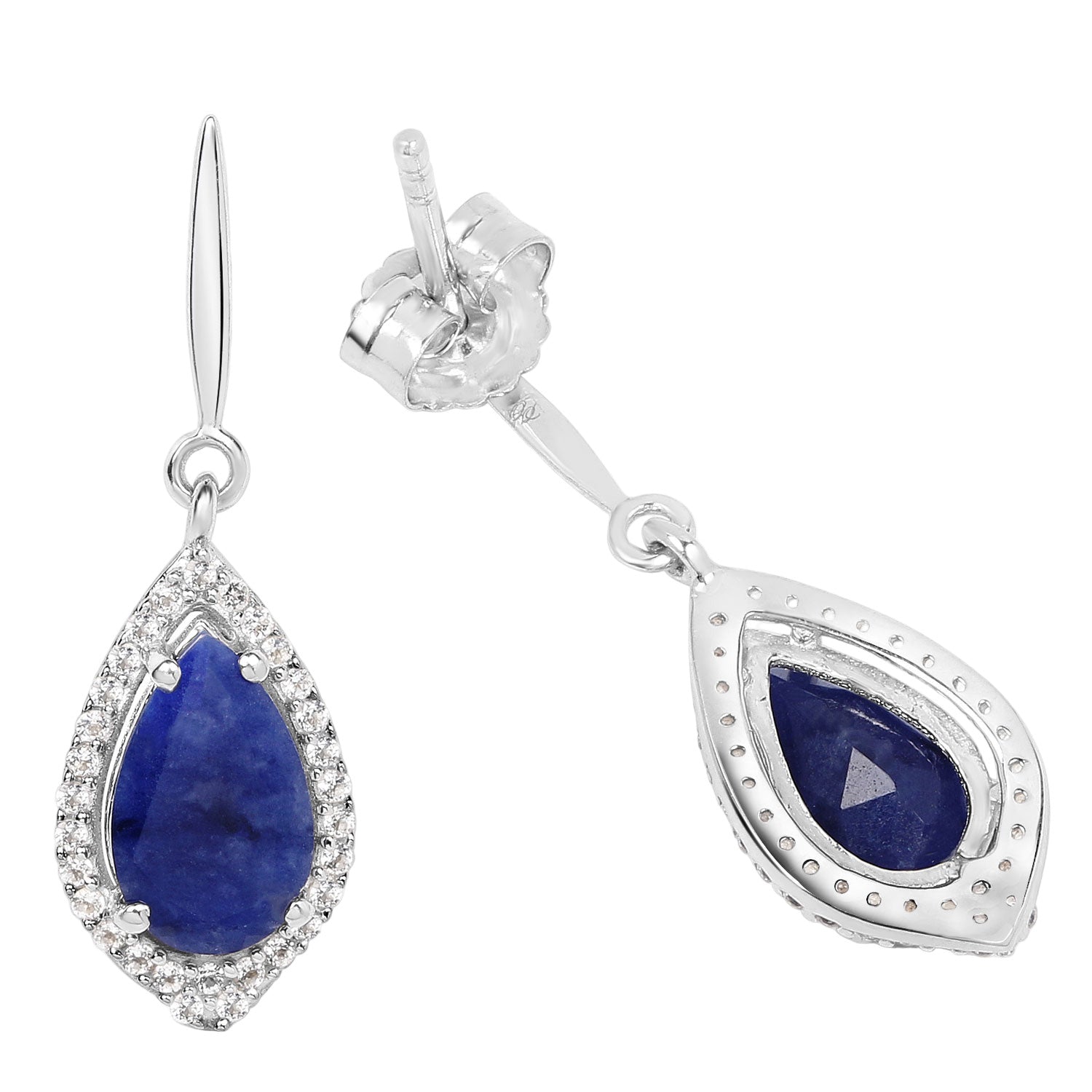 Starlit Tide Drop Earrings - 2.52 Carat Genuine Blue Aventurine And White Topaz - .925 Sterling Silver Earrings