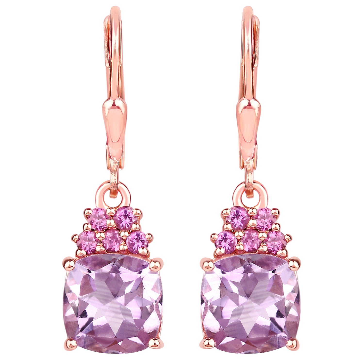 Blush Radiance Drop Earrings - 4.90 Carat Genuine Pink Amethyst and Rhodolite Garnet - 18K Rose Gold Plated .925 Sterling Silver
