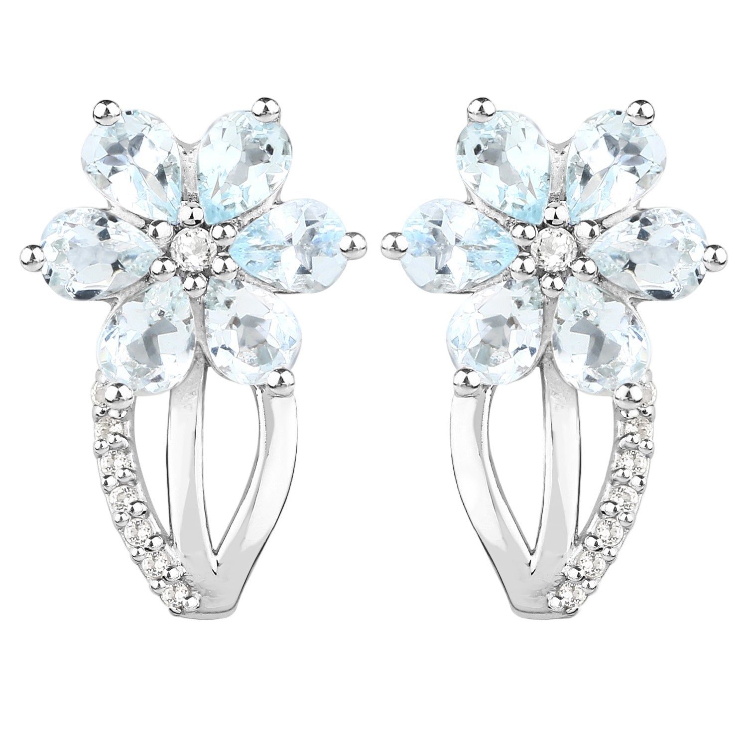 Frosted Bloom Aquamarine Stud Earrings - 1.54 Carat Genuine Aquamarine and White Topaz - .925 Sterling Silver Earrings