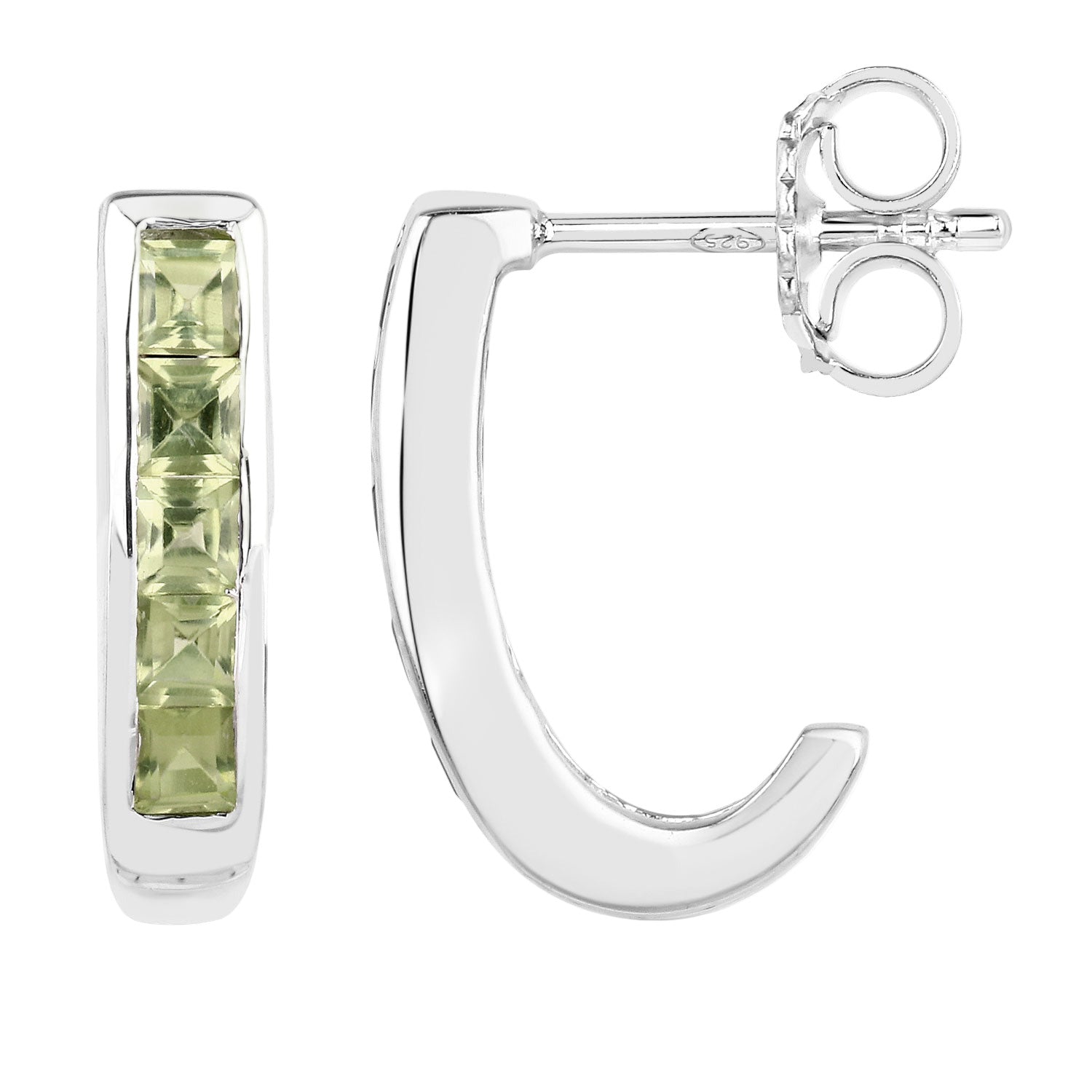 Peridot Prism Stud Earrings - 1.60 Carat Genuine Peridot .925 Sterling Silver Earrings