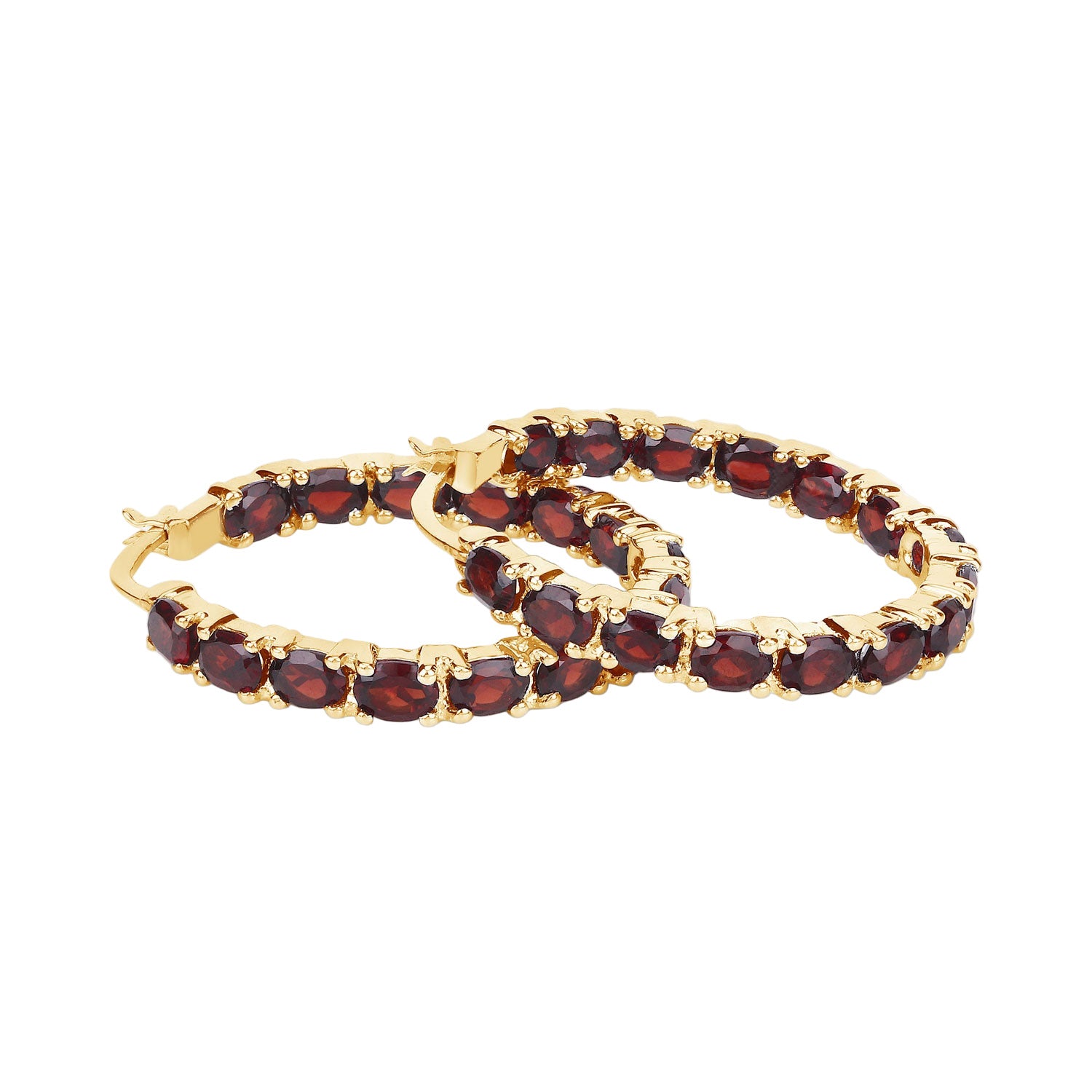 Crimson Inferno Hoop Earrings - 6.00 Carat Genuine Garnet - 14K Yellow Gold Plated .925 Sterling Silver Earrings