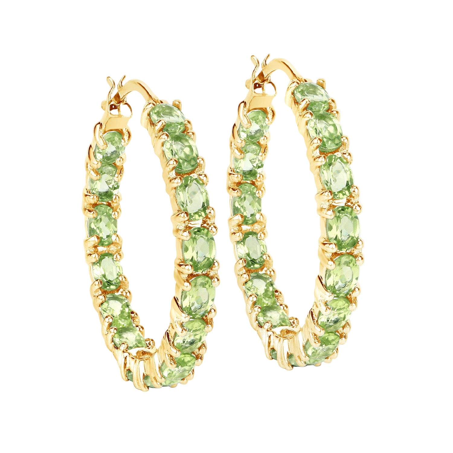 Verdant Glow Peridot Hoop Earrings - 5.10 Carat Genuine Peridot - 14k Yellow Gold Plated .925 Sterling Silver Earrings