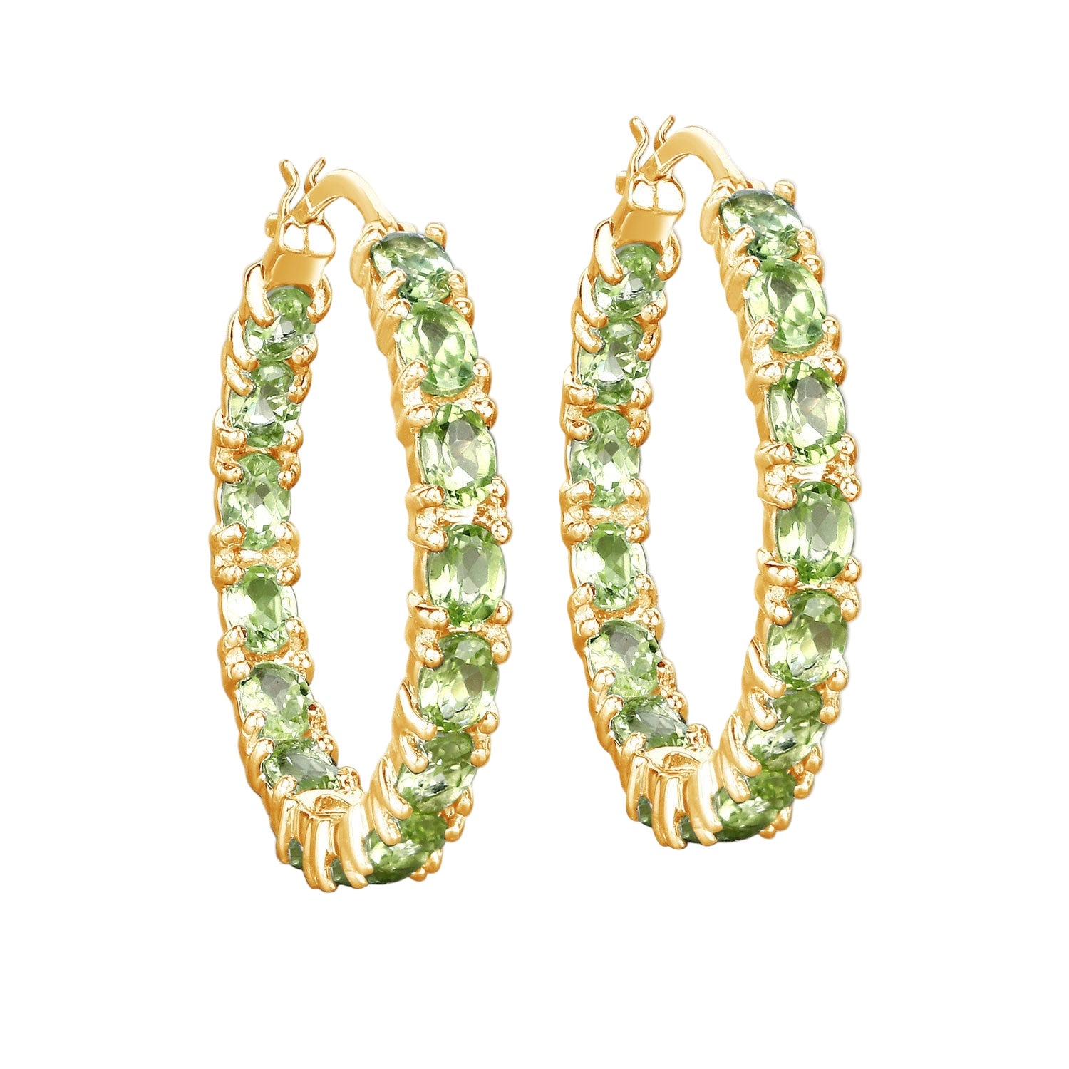 Verdant Glow Peridot Hoop Earrings - 5.10 Carat Genuine Peridot - 14k Yellow Gold Plated .925 Sterling Silver Earrings