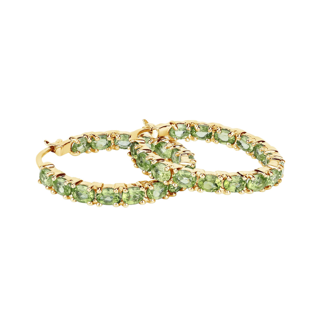 Verdant Glow Peridot Hoop Earrings - 5.10 Carat Genuine Peridot - 14k Yellow Gold Plated .925 Sterling Silver Earrings