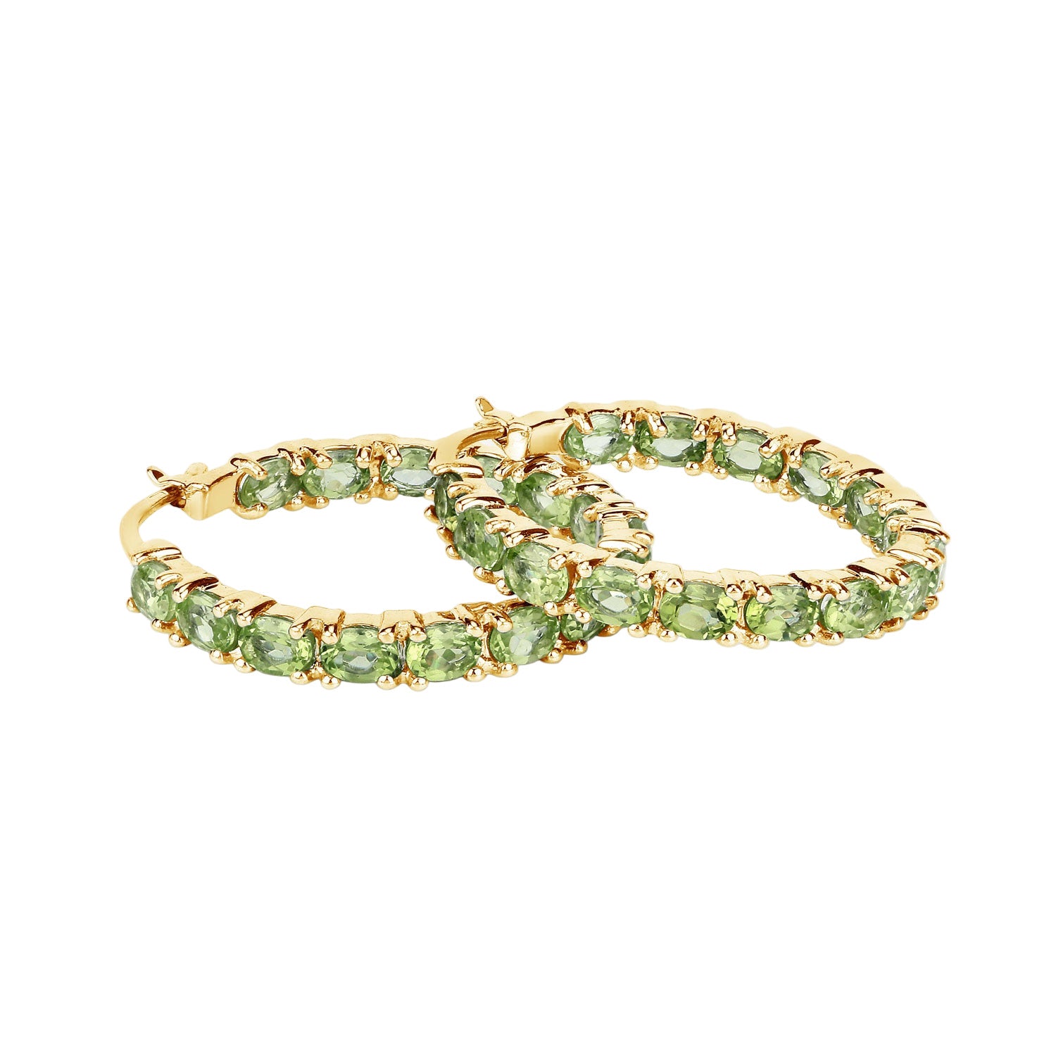Verdant Glow Peridot Hoop Earrings - 5.10 Carat Genuine Peridot - 14k Yellow Gold Plated .925 Sterling Silver Earrings