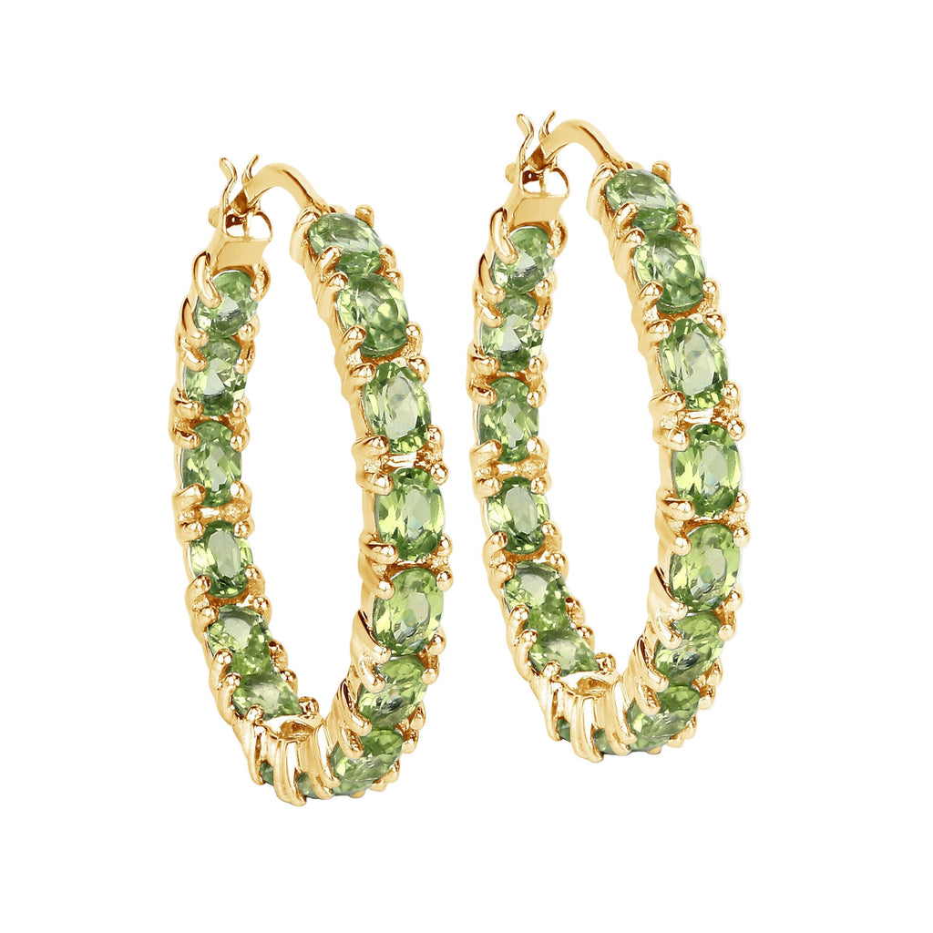 Verdant Glow Peridot Hoop Earrings - 5.10 Carat Genuine Peridot - 14k Yellow Gold Plated .925 Sterling Silver Earrings