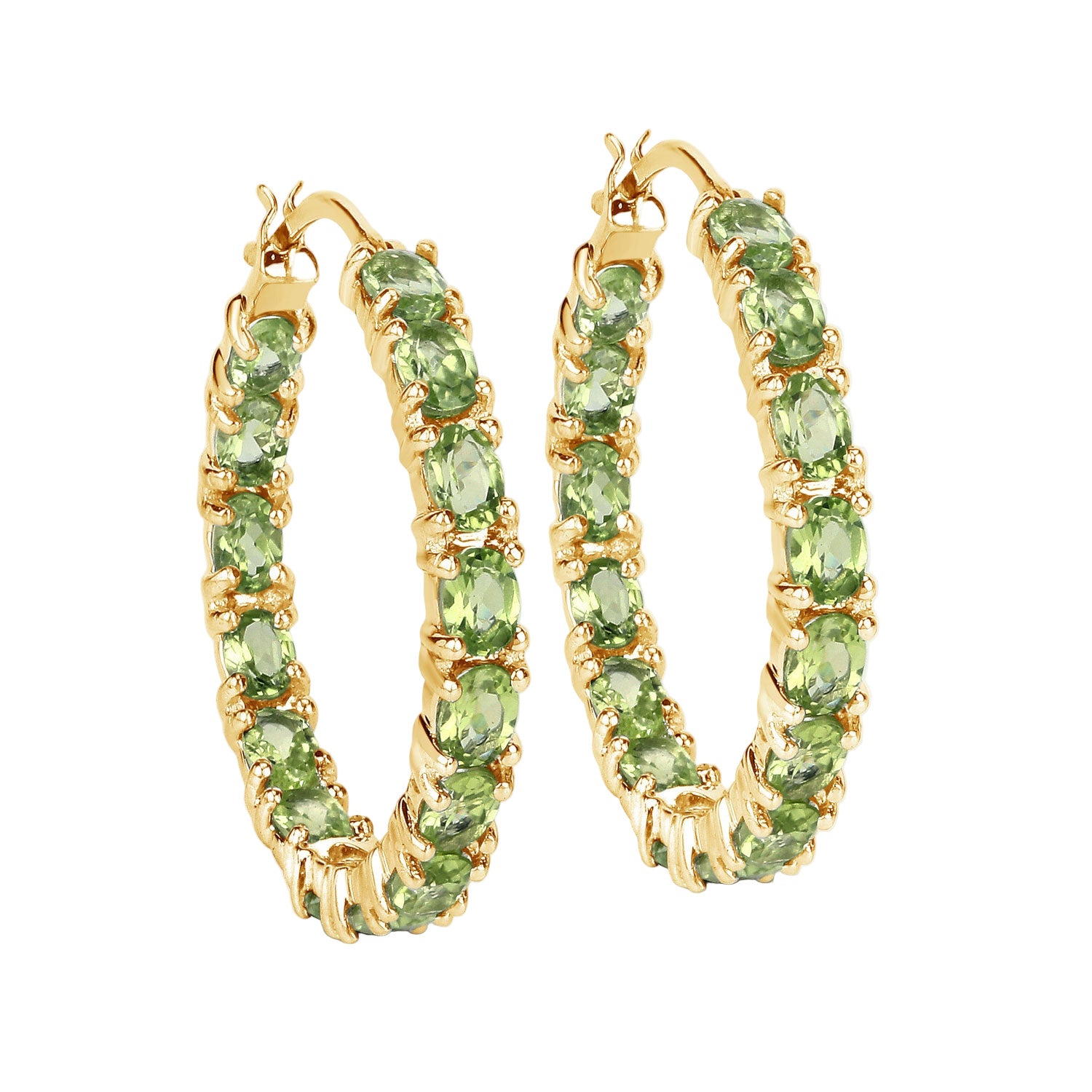 Verdant Glow Peridot Hoop Earrings - 5.10 Carat Genuine Peridot - 14k Yellow Gold Plated .925 Sterling Silver Earrings