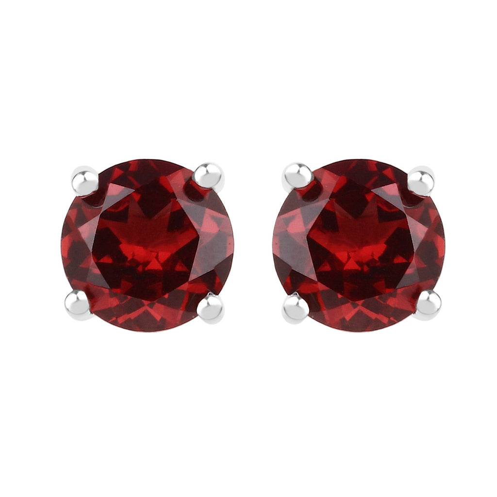 Crimson Core Garnet Stud Earrings - 1.90 Carat Genuine Garnet .925 Sterling Silver Earrings