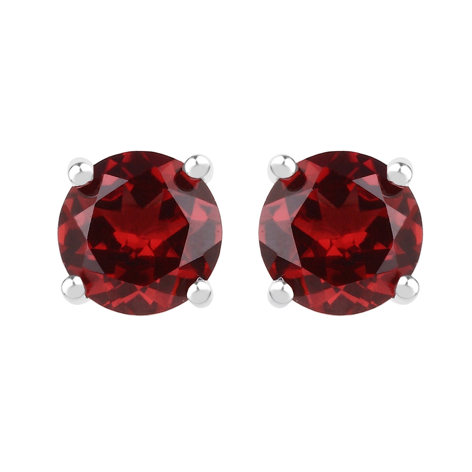 Crimson Core Garnet Stud Earrings - 1.90 Carat Genuine Garnet .925 Sterling Silver Earrings