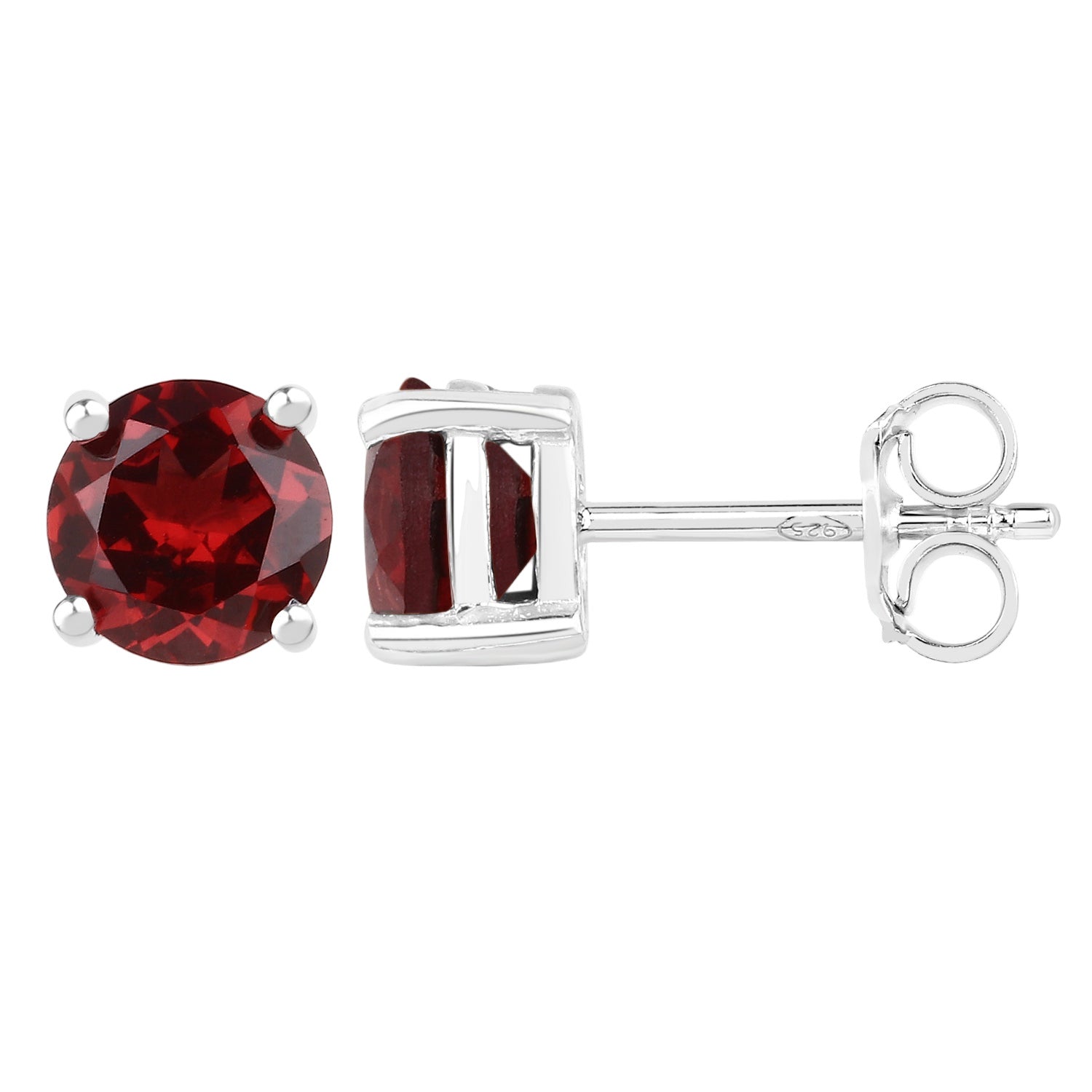 Crimson Core Garnet Stud Earrings - 1.90 Carat Genuine Garnet .925 Sterling Silver Earrings