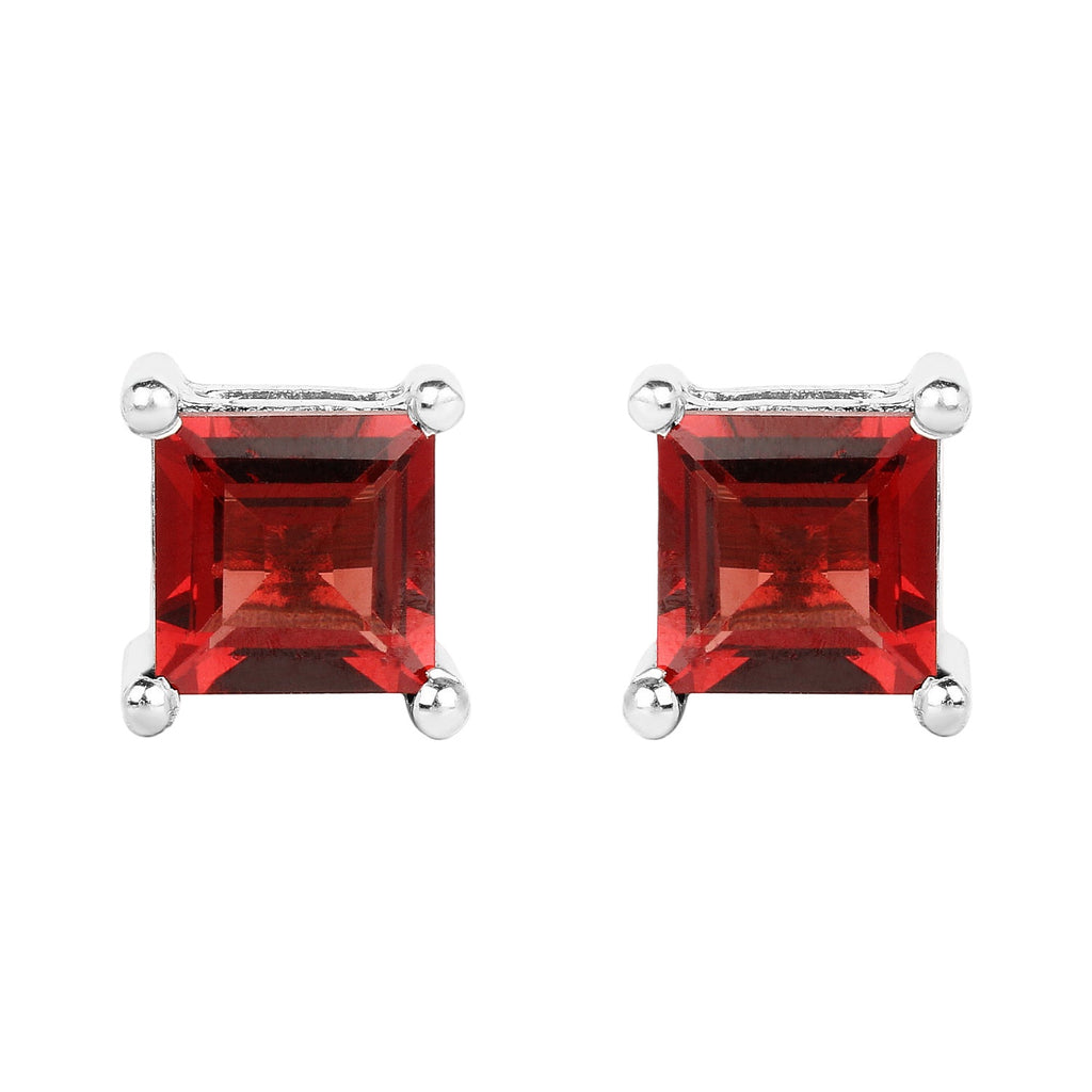 Garnet Authority Studs - 2.64 Carat Genuine Garnet - .925 Sterling Silver Earrings