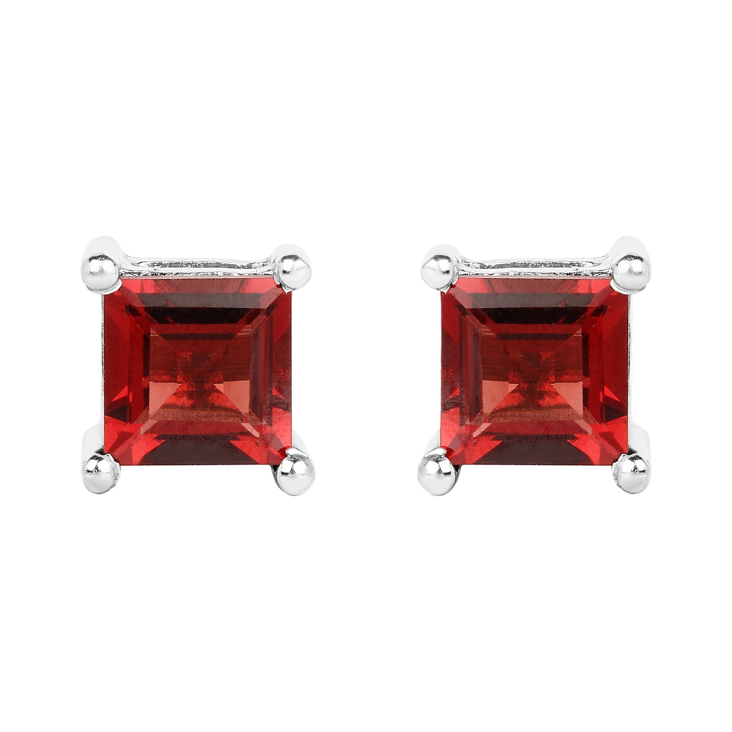 Garnet Authority Studs - 2.64 Carat Genuine Garnet - .925 Sterling Silver Earrings