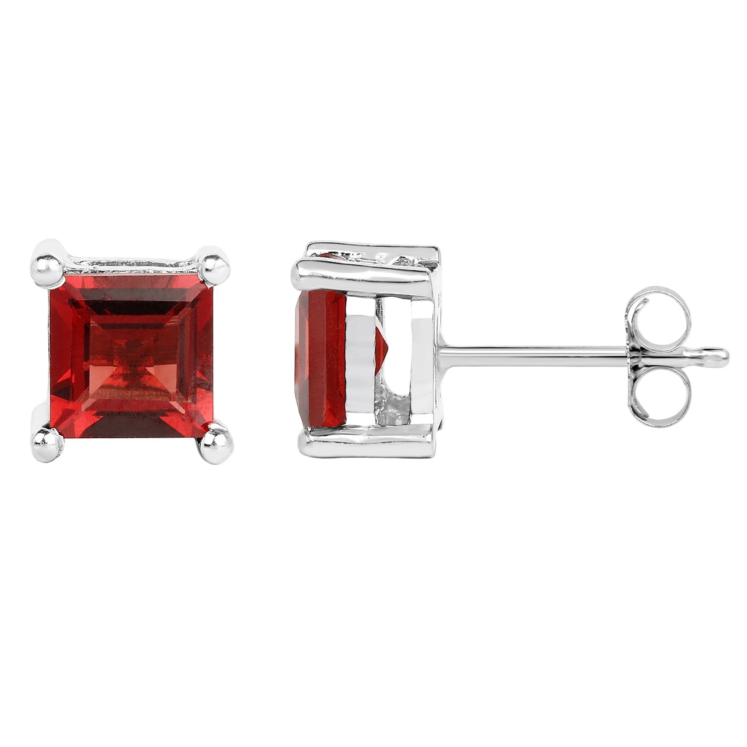 Garnet Authority Studs - 2.64 Carat Genuine Garnet - .925 Sterling Silver Earrings