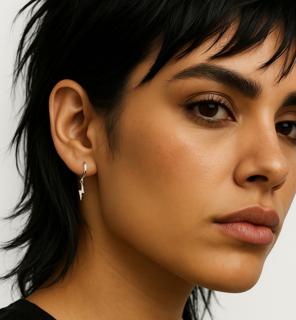 Power Trip Mini Hoops with Pavé Lightning Bolt - 18k Gold-Plated / 925 Sterling Silver