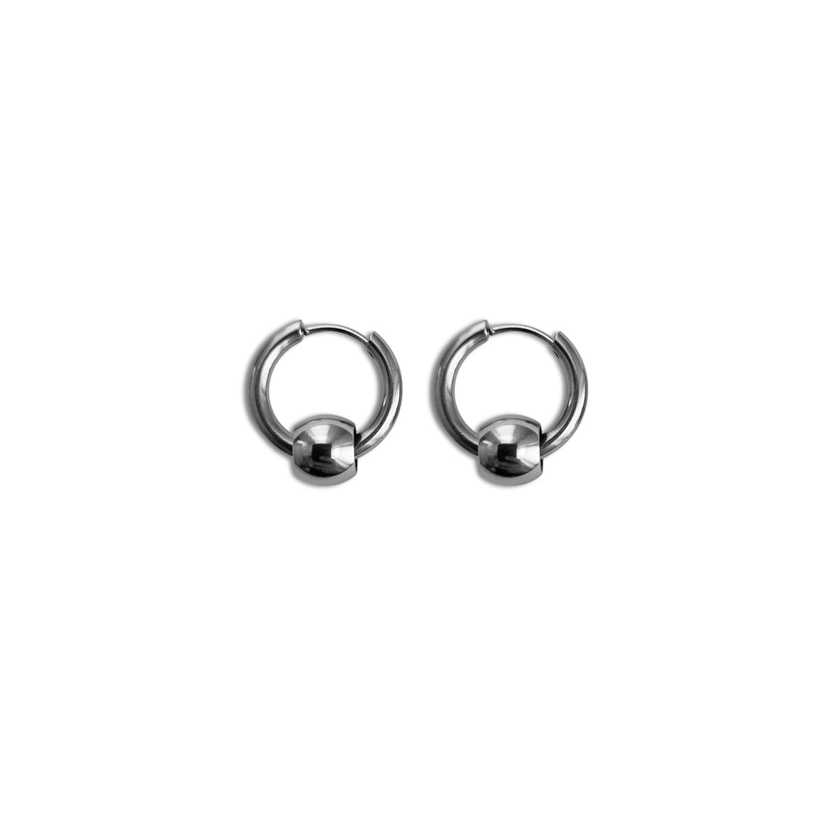 Metal Ball Mini Hoop Earrings - Stainless Steel
