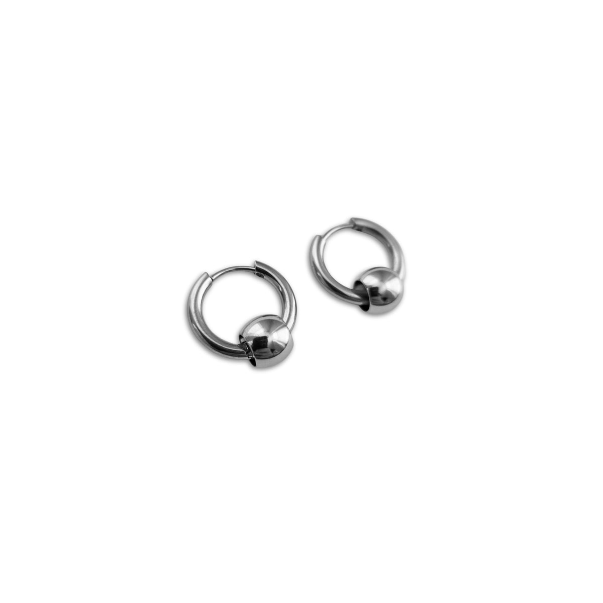 Metal Ball Mini Hoop Earrings - Stainless Steel