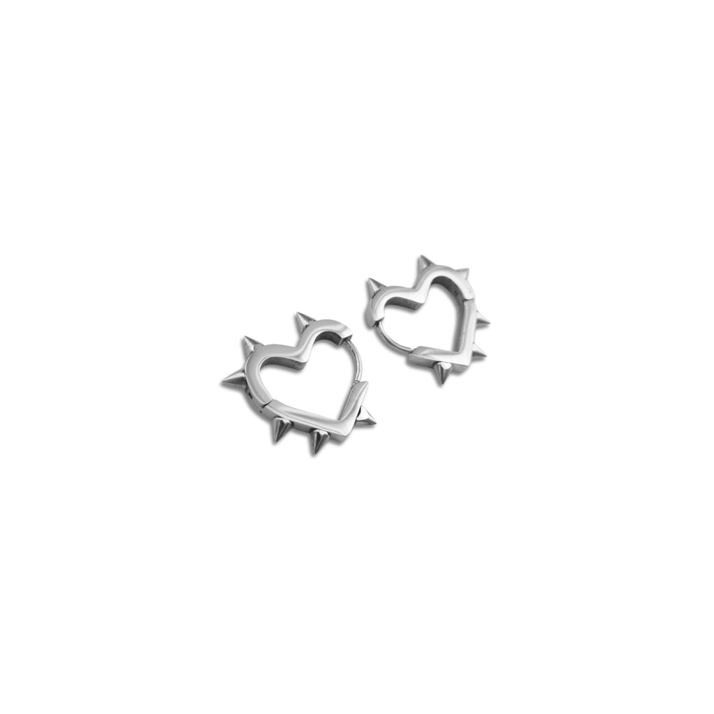 Spiked Heart Hoops - Stainless Steel